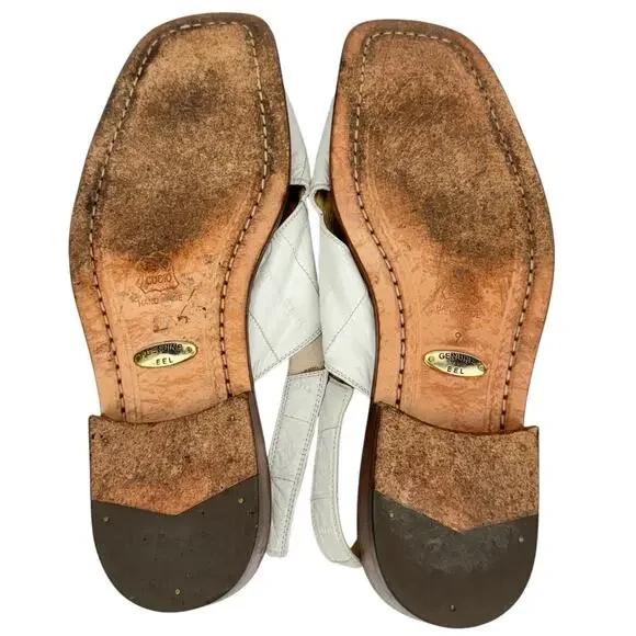 Studio Belvedere‎ White Eel Leather Slingback Sandals 9 Western Hand Made Unique - Picture 6 of 15